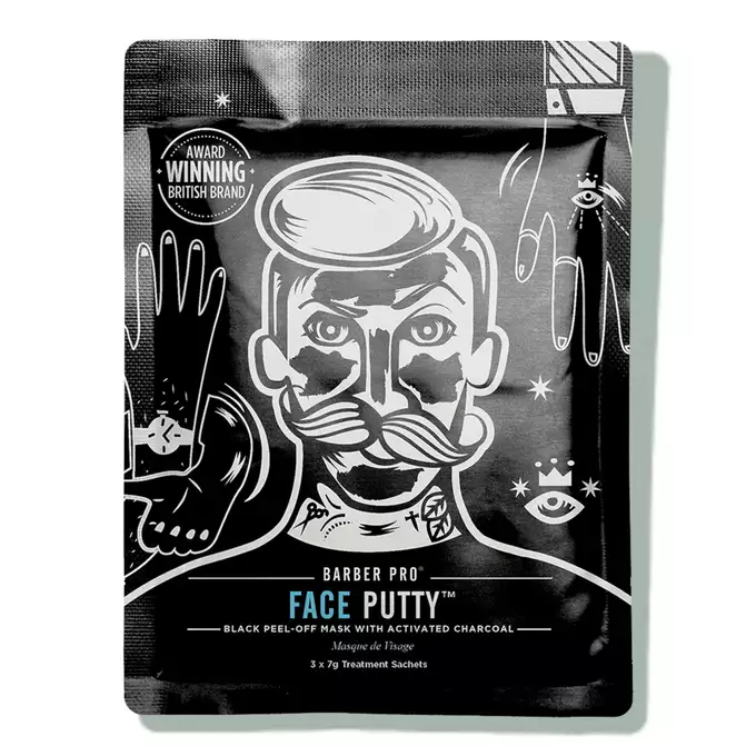 Barber Pro Face Putty Black Peel-Off - peelingująca czarna maska z węglem aktywowanym 3x7g