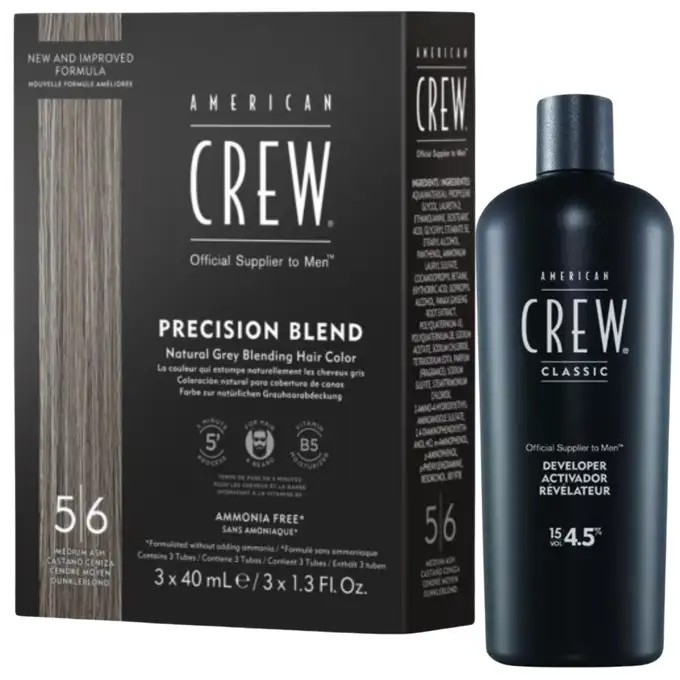 American Crew Precision Blend Odsiwiacz repigmentacja Kolor średni brąz 5-6 3x40ml + American Crew Precision Blend Utleniacz 4,5% - 500ml