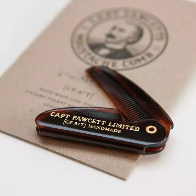 Captain Fawcett Folding Pocket Moustache Comb (CF.87T) - ręcznie robiony składany grzebień do wąsów