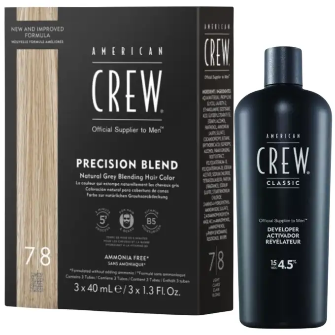 American Crew Precision Blend Utleniacz 4,5% - 500ml + American Crew Precision Blend Odsiwiacz repigmentacja Kolor jasny 7-8 3x40ml
