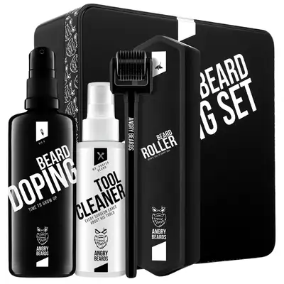 Angry Beards Zestaw Beard Roller i serum na porost do brody