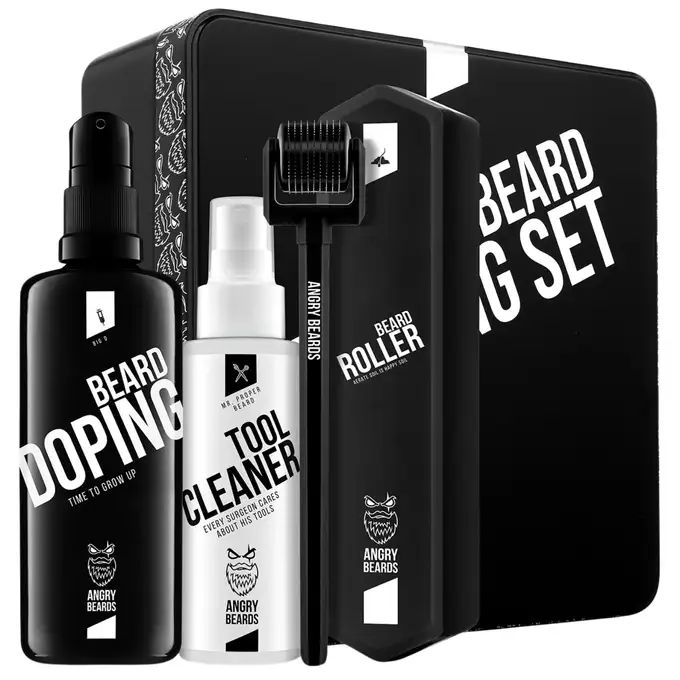 Angry Beards Zestaw Beard Roller i serum na porost do brody