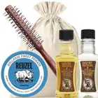 Zestaw do stylizacji włosów - Reuzel Blue Pomade, grooming tonic i szampon oraz roller do włosów ZEW