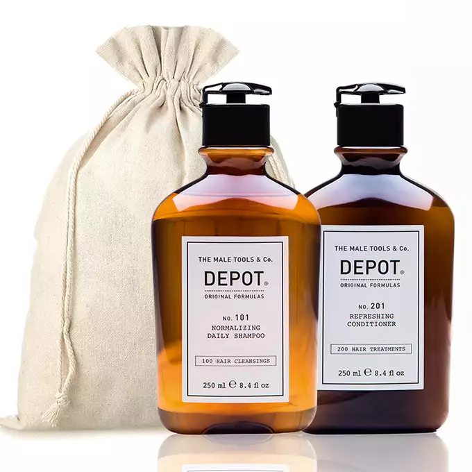 Zestaw prezentowy dla mężczyzny marki Depot Male Tools - szampon oraz odżywka do włosów