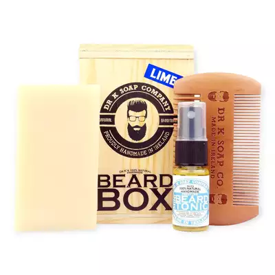 Dr K Soap Beard BOX Fresh Lime - zestaw do pielęgnacji brody, mydło, olejek i grzebień.