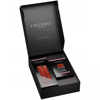 [Zestaw] Fresso Sugar Love – Drewniana zawieszka zapachowa + Fresso Sugar Love Air Perfume – perfumy samochodowe 50ml + Fresso Mini Gift Box