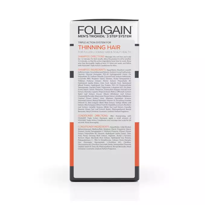 Foligain - zestaw produktów do kuracji przeciw łysieniu dla mężczyzn, szampon, odżywka i lotion