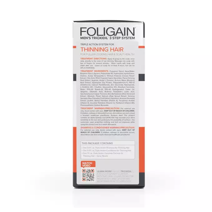 Foligain - zestaw produktów do kuracji przeciw łysieniu dla mężczyzn, szampon, odżywka i lotion