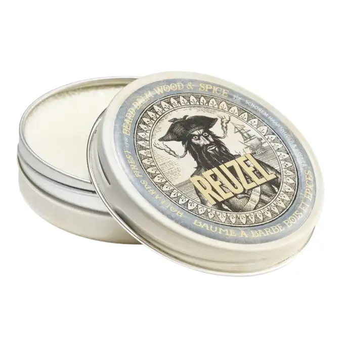 Zestaw do pielęgnacji brody - Balsam i pianka do brody Reuzel Wood &amp; Spice oraz mały kartacz do brody ZEW