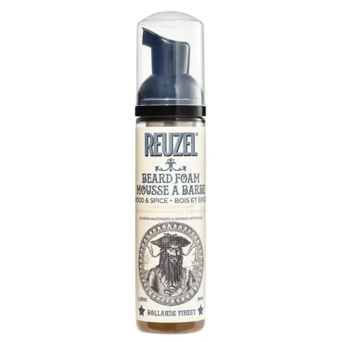 Zestaw do pielęgnacji brody - Balsam i pianka do brody Reuzel Wood &amp; Spice oraz mały kartacz do brody ZEW