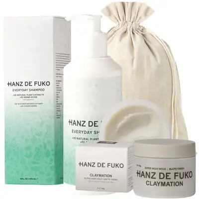 Zestaw Hanz de Fuko do stylizacji oraz pielęgnacji włosów - Naturalny szampon do włosów 237ml + Hanz de Fuko Claymation Glinka do włosów bardzo mocny chwyt/matowe wykończenie 60ml