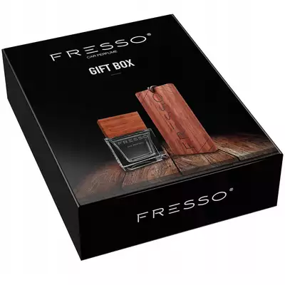 [Zestaw] Fresso Dark Delight – Drewniana zawieszka zapachowa + Fresso Dark Delight Air Perfume – perfumy samochodowe 50ml + Fresso Mini Gift Box