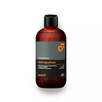 Beviro Natural Body Wash Metropolitan - Naturalny żel do mycia ciała o mocnym męskim zapachu mandarynek, lawendy i ambry - dla dojrzałych mężczyzn 250ml