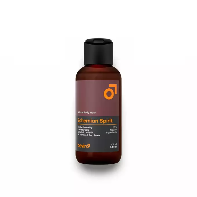 Beviro Natural Body Wash Bohemian Spirit - Naturalny żel do mycia ciała o mocnym męskim korzennym zapachu z nutami cytrusów i migdałów 100ml