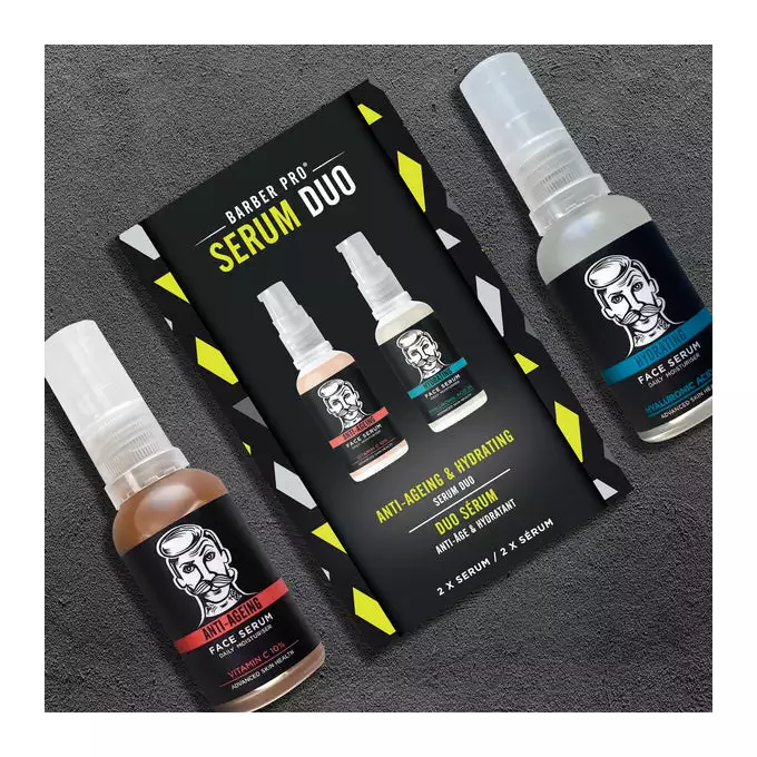 Barber Pro Zestaw serum duo- serum nawilżające oraz przeciwzmarszczkowe do twarzy 2x30ml