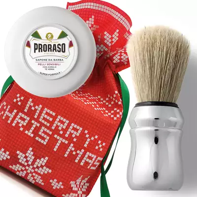 Zestaw prezentowy dla mężczyzny marki Proraso - Pędzel z naturalnym włosiem, mydło do golenia