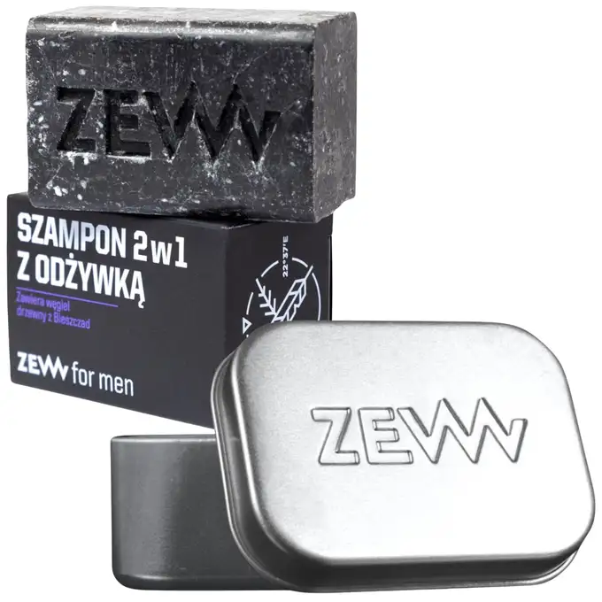 ZEW Zestaw szampon do włosów z mydelniczką - ZEW męski Szampon 2w1 z odżywką z węglem drzewnym z Bieszczad 85ml oraz mydelniczka
