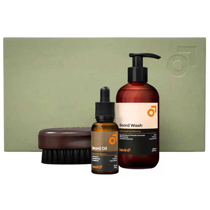 Beviro - Cinnamon Season Beard Care Kit - Zestaw do pielęgnacji brody (olejek, szampon oraz szczotka)