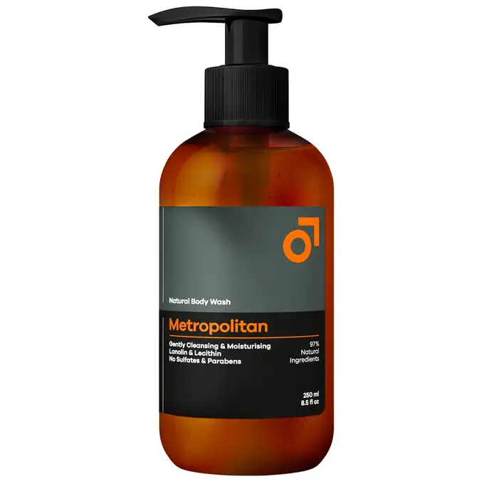 Beviro Natural Body Wash Metropolitan - Naturalny żel do mycia ciała o mocnym męskim zapachu mandarynek, lawendy i ambry - dla dojrzałych mężczyzn 250ml