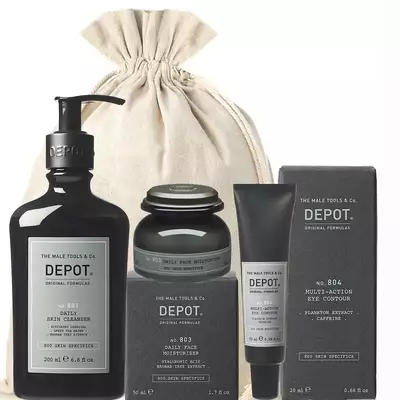 Zestaw prezentowy dla mężczyzny marki Depot Male Tools - Żel do mycia twarzy, krem nawilżający na dzień oraz krem pod oczy