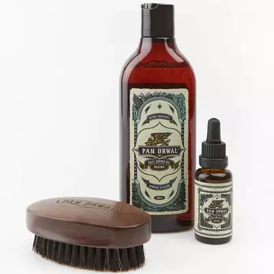 Pan Drwal Zestaw original grooming kit - Żel pod prysznic, kartacz oraz olejek do brody 30ml o oryginalnym męskim zapachu