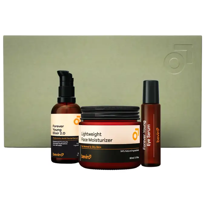 Beviro - Forever young skin care kit - Zestaw do pielęgnacji twarzy i cery normalnej oraz tłustej (serum pod oczy, serum do twarzy i krem nawilżający)