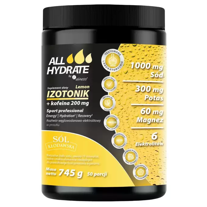 ALLHydrate - Izotonik Sport Lemon + Kofeina 200 mg – Nawodnienie i Energia 745g