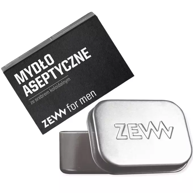 [Zestaw] ZEW Aluminiowa zamykana mydelniczka na mydła ZEW + ZEW męskie mydło aseptyczne ze srebrem koloidalnym 85ml