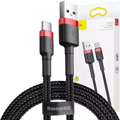 Baseus - Funkcjonalny kabel do szybkiego ładowania - czarno-czerwony USB/USB-C 1m
