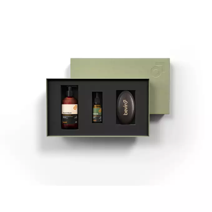 Beviro - Bergamia Wood Beard Care Kit - Zestaw do pielęgnacji brody (olejek, szampon oraz szczotka)