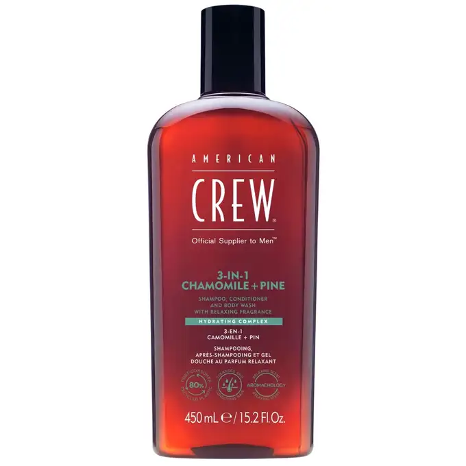 American Crew - 3w1 męski szampon żel pod prysznic i odżywka, zapach rumianku i sosnowych igieł 450 ml