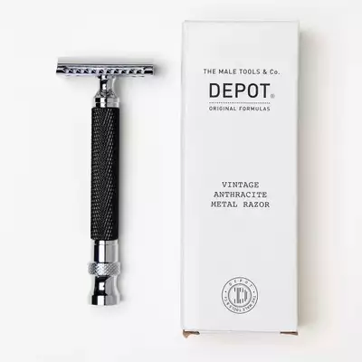 Depot Maszynka do golenia tradycyjnego na żyletki w stylu vintage (kolor czarny i srebrny)
