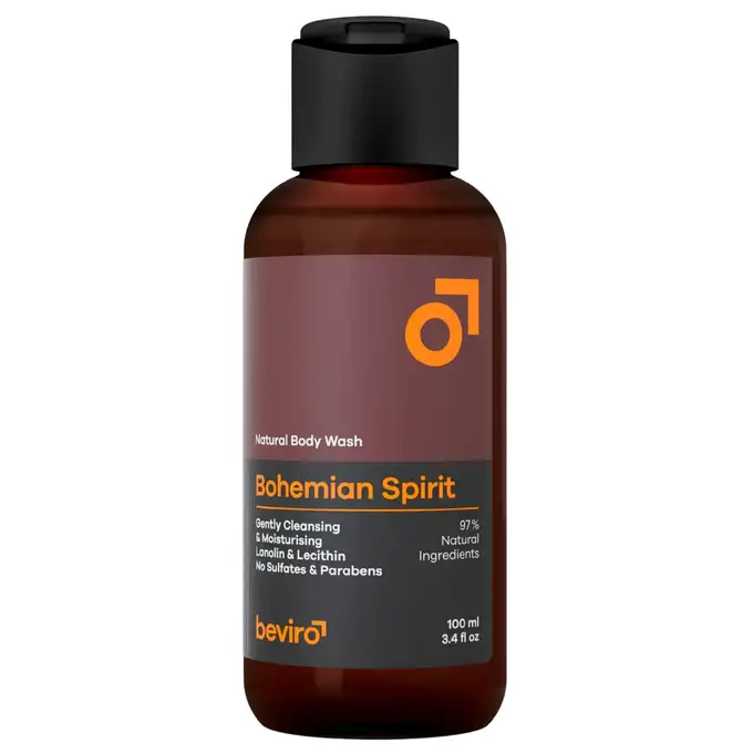 Beviro Natural Body Wash Bohemian Spirit - Naturalny żel do mycia ciała o mocnym męskim korzennym zapachu z nutami cytrusów i migdałów 100ml