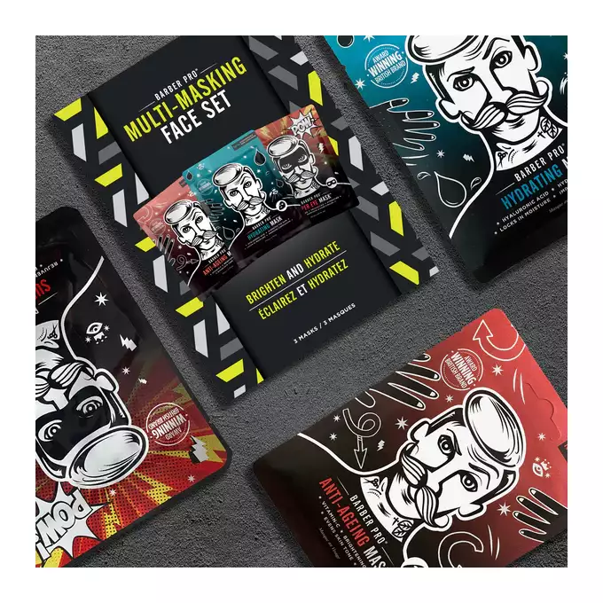 Barber Pro Multi-masking face set - Zestaw regeneracyjno nawilżający trzech maseczek do pielęgnacji twarzy