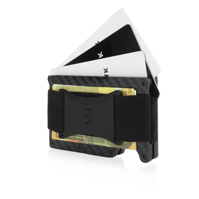 James Hawk Case Wallet Carbon Strap - Małe etui na karty z lekkiego i trwałego aluminium w kolorze carbon z paskiem na banknoty