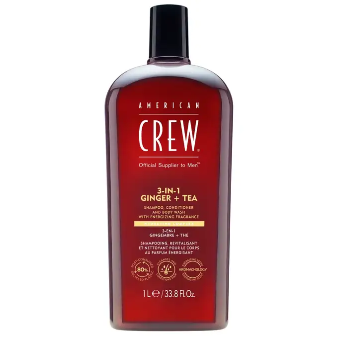 American Crew - 3w1 męski szampon żel pod prysznic i odżywka, zapach imbiru i herbaty 1000 ml