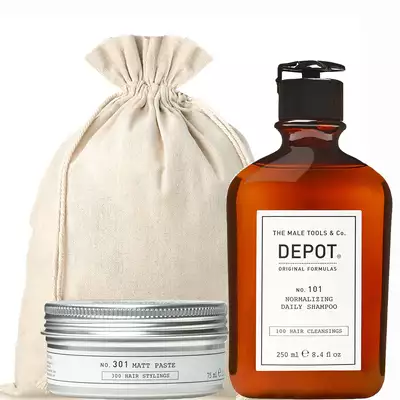 Zestaw prezentowy dla mężczyzny marki Depot Male Tools - Szampon do włosów 101 oraz pasta do stylizacji 301
