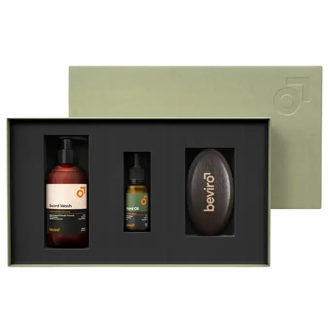 Beviro - Bergamia Wood Beard Care Kit - Zestaw do pielęgnacji brody (olejek, szampon oraz szczotka)
