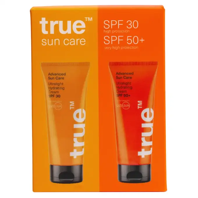 True men skin care - Zestaw dwóch wodoodpornych i ultralekkich kremów nawilżających z SPF30 oraz SPF50 2x50ml