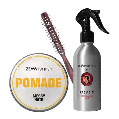 Zew for Men zestaw do stylizacji włosów - Pomada messy hair, sól morska x Thomas Henry i roller 
