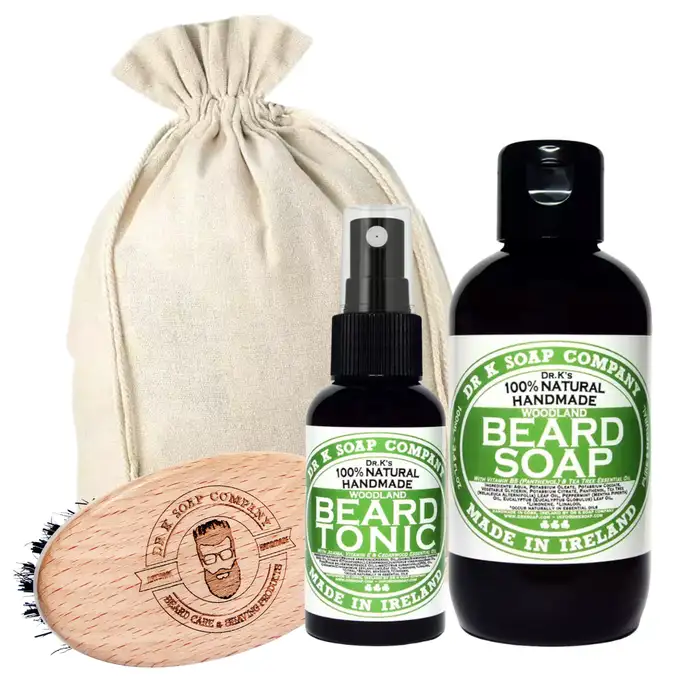 Zestaw do pielęgnacji brody Dr K Soap Woodland - Szampon, olejek oraz kartacz