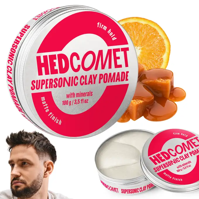 Zestaw do stylizacji włosów HEDCOMET - Pomada Supersonic Clay, tonik Upriser, grzebień teksturyzujący oraz worek