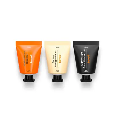Beviro - Skincare Discovery Set - Żel do mycia twarzy, krem nawilżający oraz Forever Young 2.0 Elixir 3x15ml
