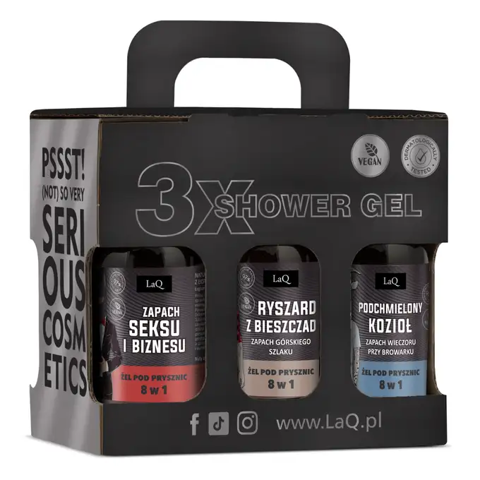 LaQ Czyściopak Mat Mini - Zestaw trzech szamponów oraz żeli pod prysznic 6x100ml