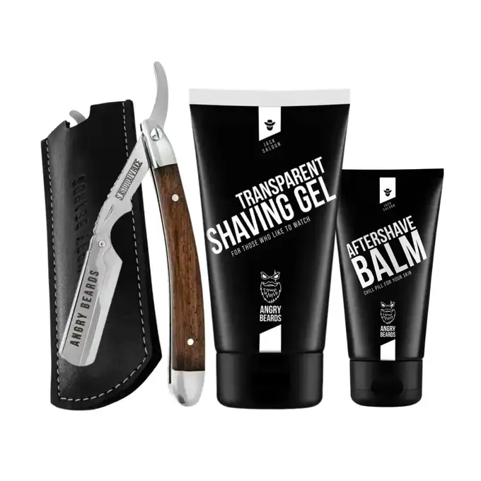 Angry Beards zestaw do golenia - brzytwa Zizka, żel i balsam Jack Saloon