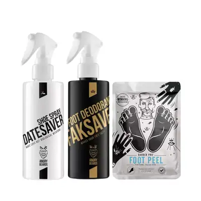 Prezent Na Dzień Ojca - Angry Beards dezodorant do stóp, dezodorant do obuwia oraz Barber Pro złuszczające skarpety do stóp 