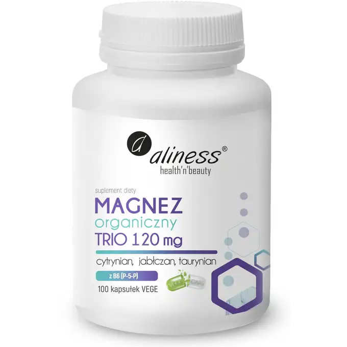 Aliness - Suplement diety - Magnez organiczny TRIO 120 mg z B6 (P-5-P) x 100 kapsułek 