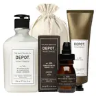 Zestaw do pielęgnacji brody DEPOT - Szampon, olejek o drzewno-skórzanym zapachu oraz peeling