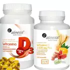 Wiosenny zestaw suplementów Aliness - Witamina D3 4000 Forte 120szt. + Witamina C 1000mg 100szt.