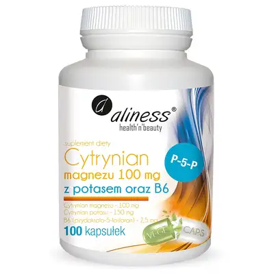 Aliness - Suplement diety - Cytrynian Magnezu z Potasem i B6 x 100 kapsułek